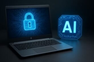 Sleek Tech Laptop with AI Symbol